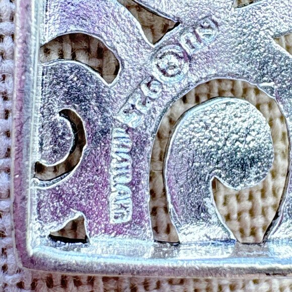 Sterling Silver 925 Scroll Design Rectangle Pendant Necklace Size 21.5" Length - Picture 8 of 14